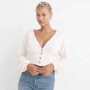 Madewell Deep V Button Front Crop Top